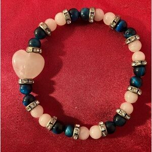 Bracelet blue agate / blue tigers eye rose quartz heart